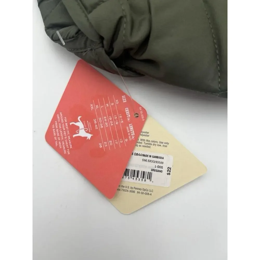 NEW WITH TAGS St John's Bark Dog Coat Jacket Large Green Quilted Pet Apparel